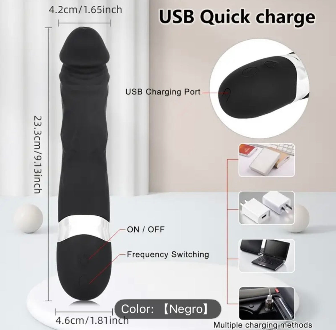 Vibrador Realista Negro – 7 Frecuencias Potentes