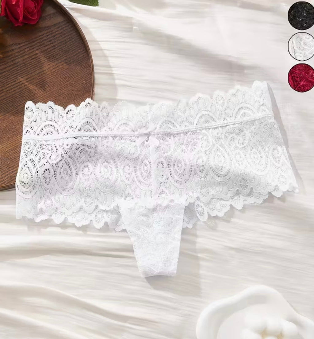 Tanga Encaje Cintura Ancha – Burdeos, Blanco y Negro (precio unitario)