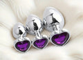 Set 3 Plugs Anales Acero Plateado – Cristal Corazón Morado S/M/L