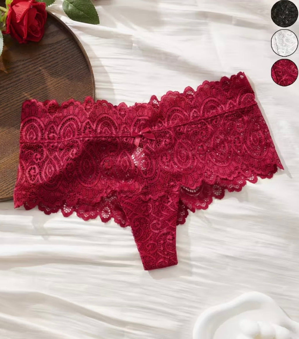 Tanga Encaje Cintura Ancha – Burdeos, Blanco y Negro (precio unitario)