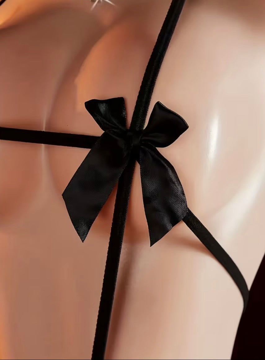 Slingshot Micro Negro – Lazos Satén Pezones + Tanga Micro + Lazo Cintura Espalda