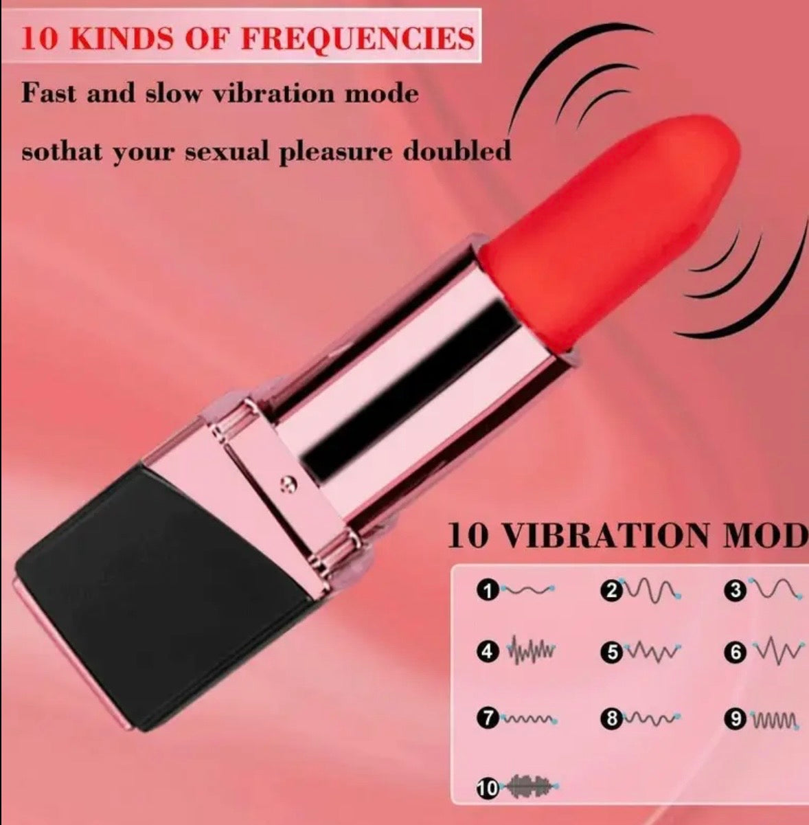 Vibrador Discreto Forma Labial – 10 Modos Silicona Roja 92mm Recargable