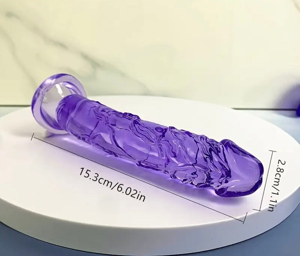 Dildo Gelatina Morado con Ventosa 360° – 3 Tallas Flexible Semitransparente