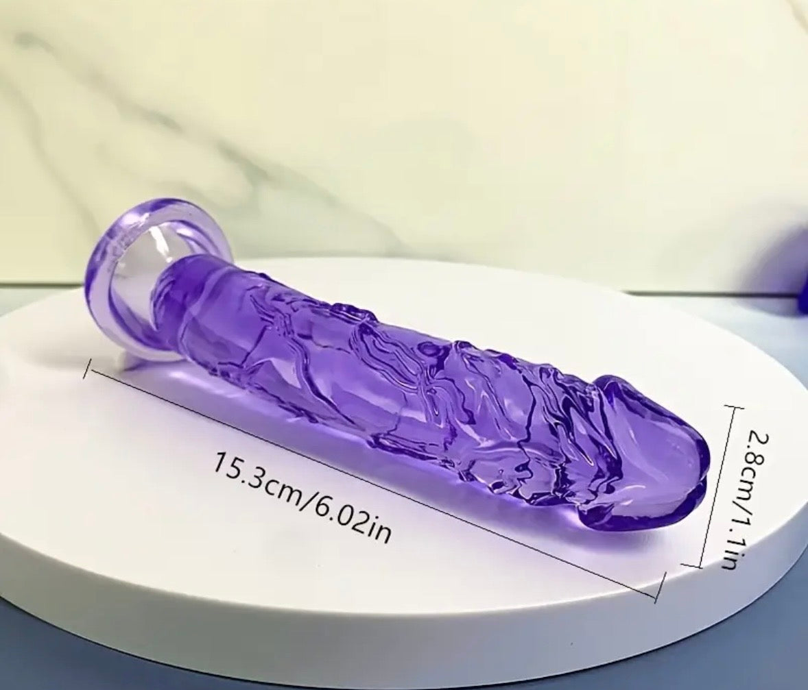 Dildo Gelatina Morado con Ventosa 360° – 3 Tallas Flexible Semitransparente