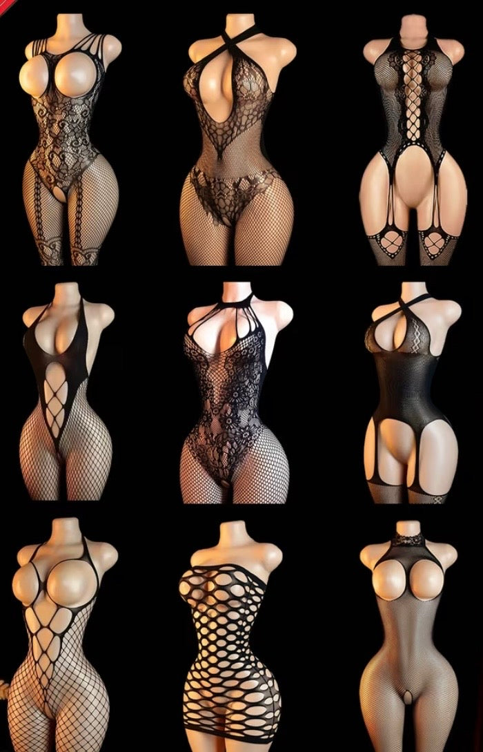 Bodystocking Negra – Elige tu Diseño | 9 Estilos Red Encaje Tiras