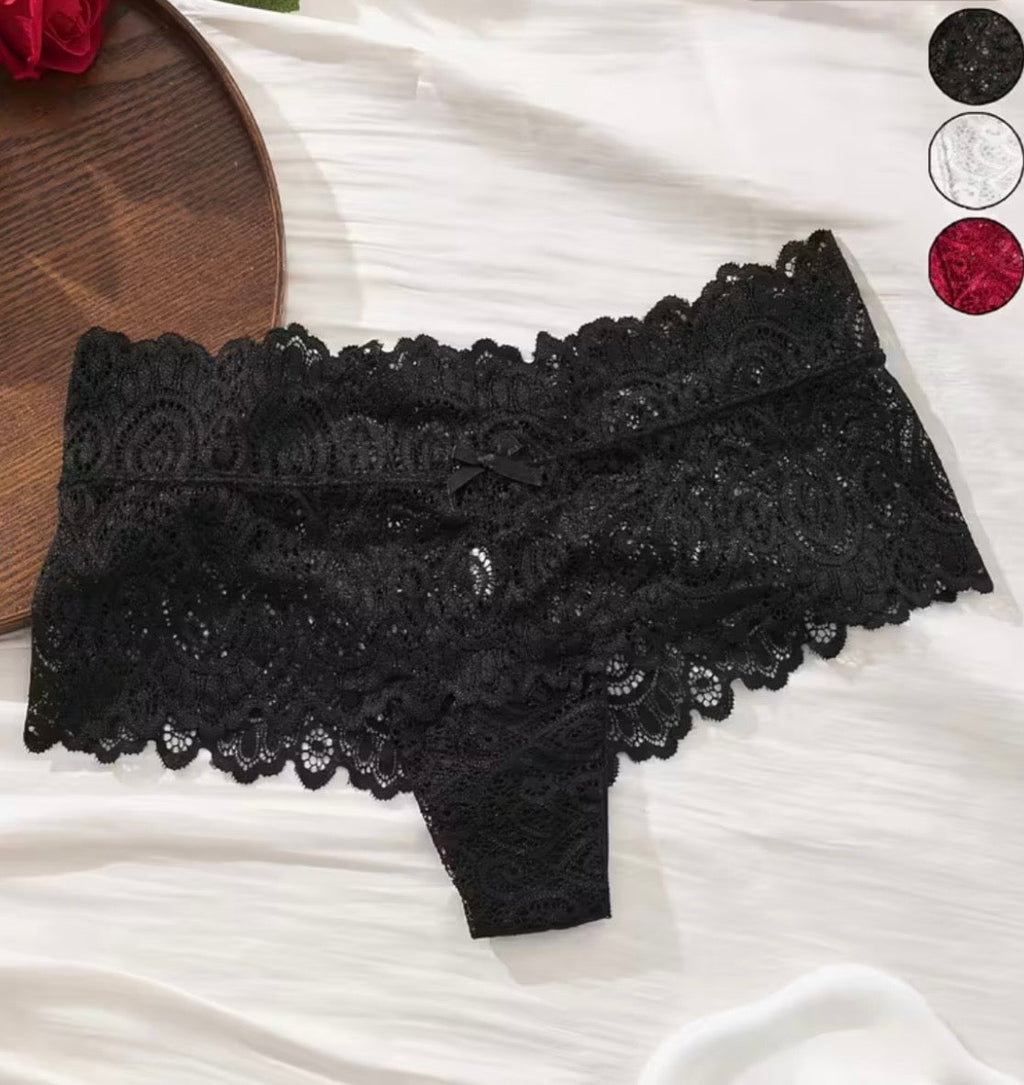 Tanga Encaje Cintura Ancha – Burdeos, Blanco y Negro (precio unitario)