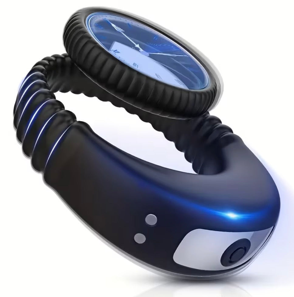 Anillo Vibrador Doble 10 Frecuencias – Carga Magnética LED Azul Silicona