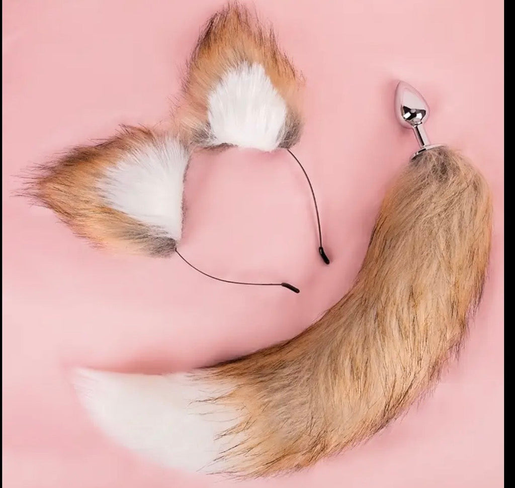 Set Orejas + Cola Anal Plug – Roleplay Fox & Cat 3 Colores