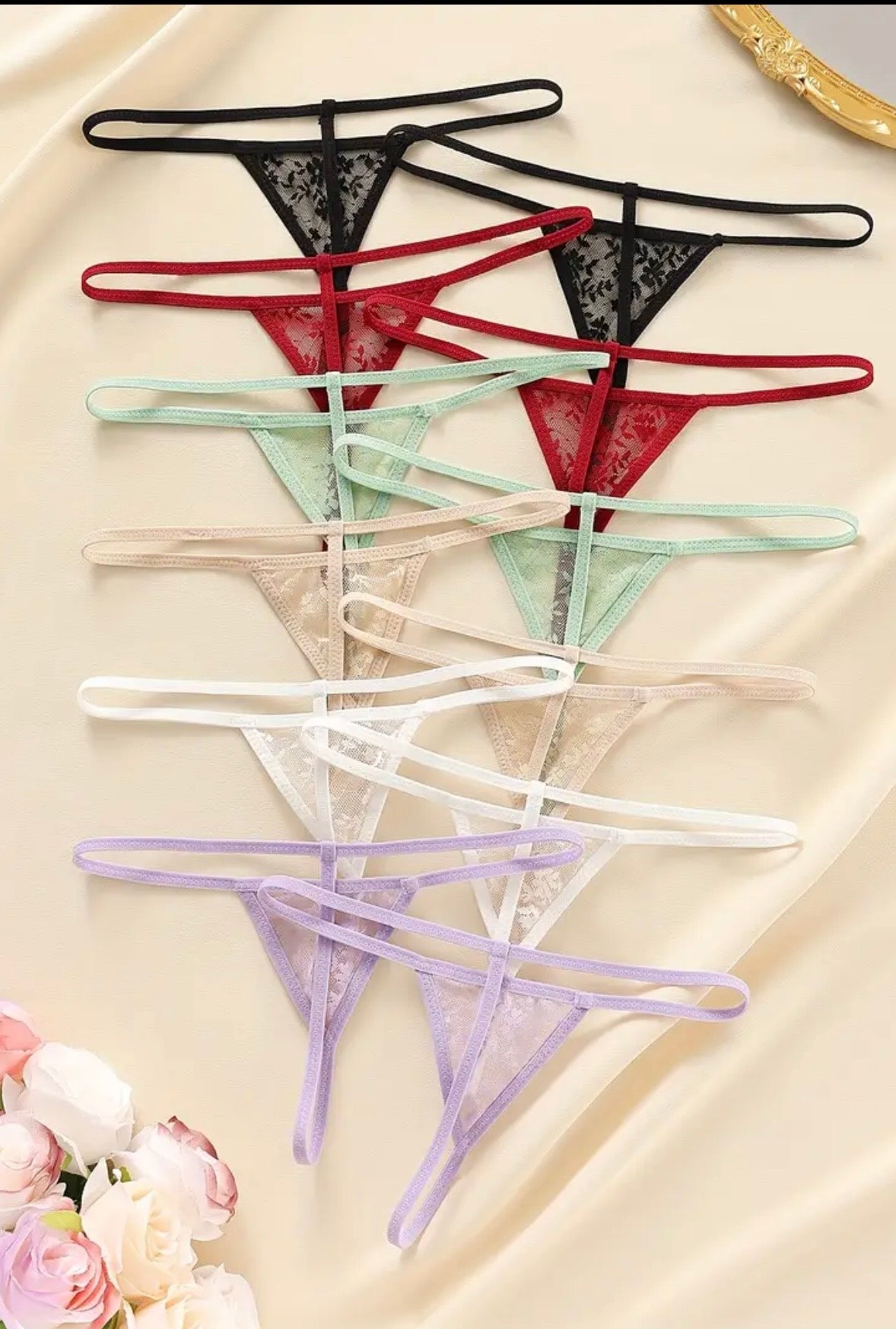 G-String de Encaje – Doble Tira 7 Colores (precio unitario)