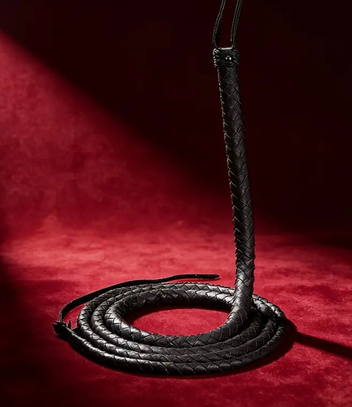 Látigo Trenzado BDSM Largo – Cuero Vegano Negro Estilo Serpiente