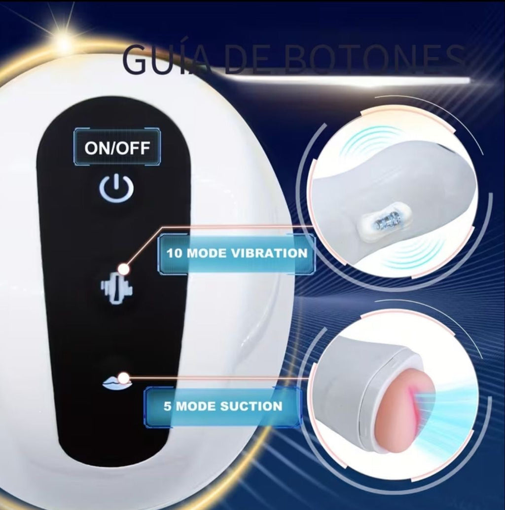 Masturbador Eléctrico Doble Función – 10 Modos Vibración + 5 Succión Canal Realista