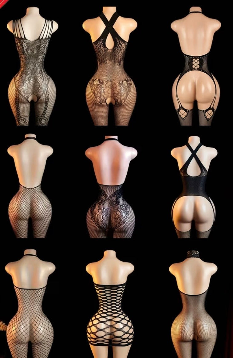 Bodystocking Negra – Elige tu Diseño | 9 Estilos Red Encaje Tiras