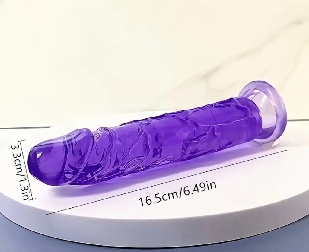 Dildo Gelatina Morado con Ventosa 360° – 3 Tallas Flexible Semitransparente