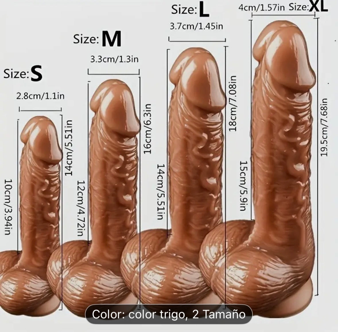Dildo Realista con Ventosa Manos Libres – 3 Tallas Color Trigo