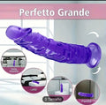 Dildo Gelatina Morado con Ventosa 360° – 3 Tallas Flexible Semitransparente
