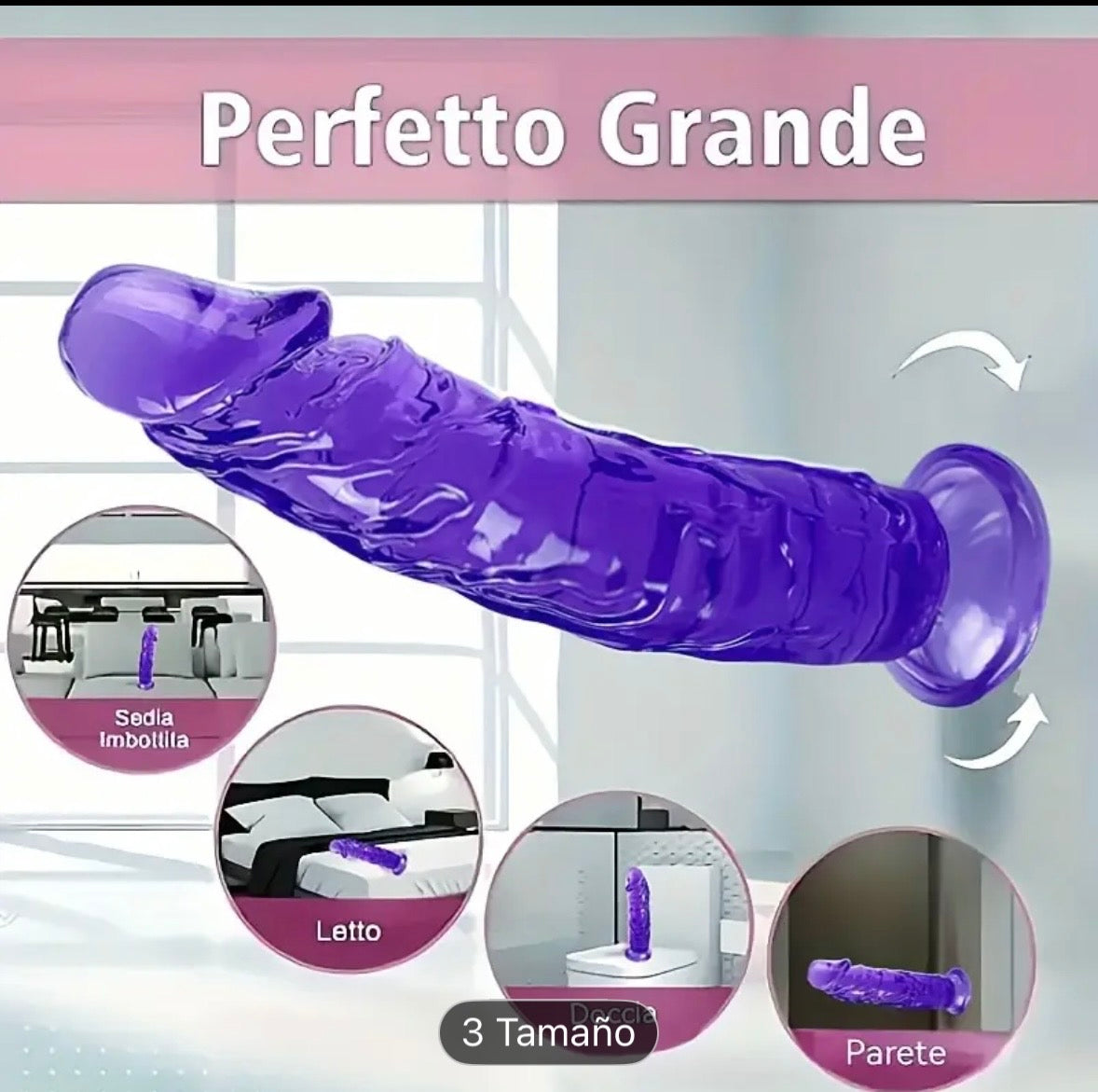 Dildo Gelatina Morado con Ventosa 360° – 3 Tallas Flexible Semitransparente
