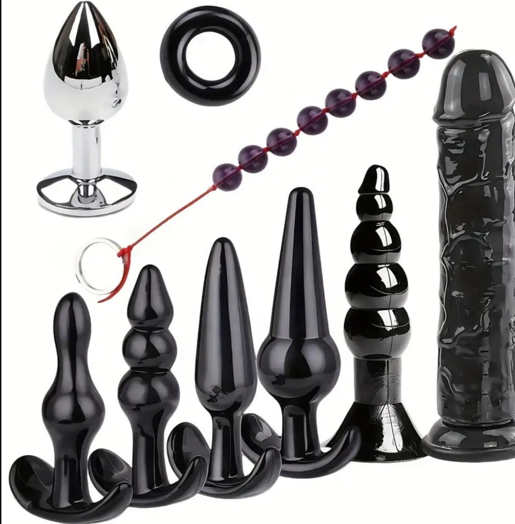 Kit Anal Completo 9 Piezas – Plugs, Rosario, Dildo y Anillo
