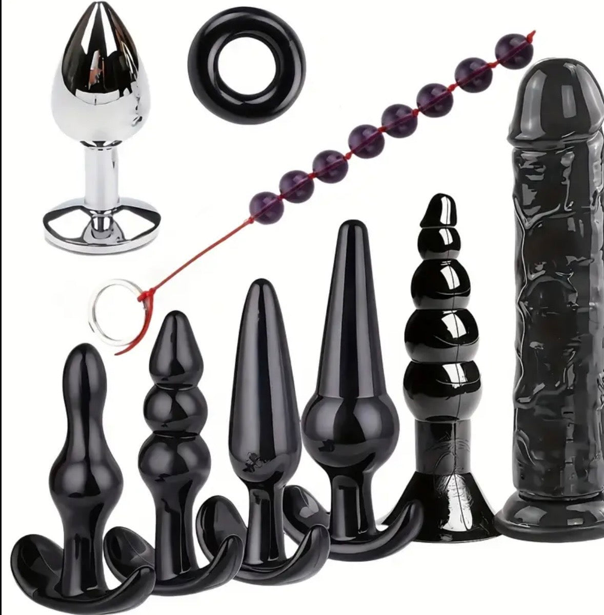 Kit Anal Completo 9 Piezas – Plugs, Rosario, Dildo y Anillo