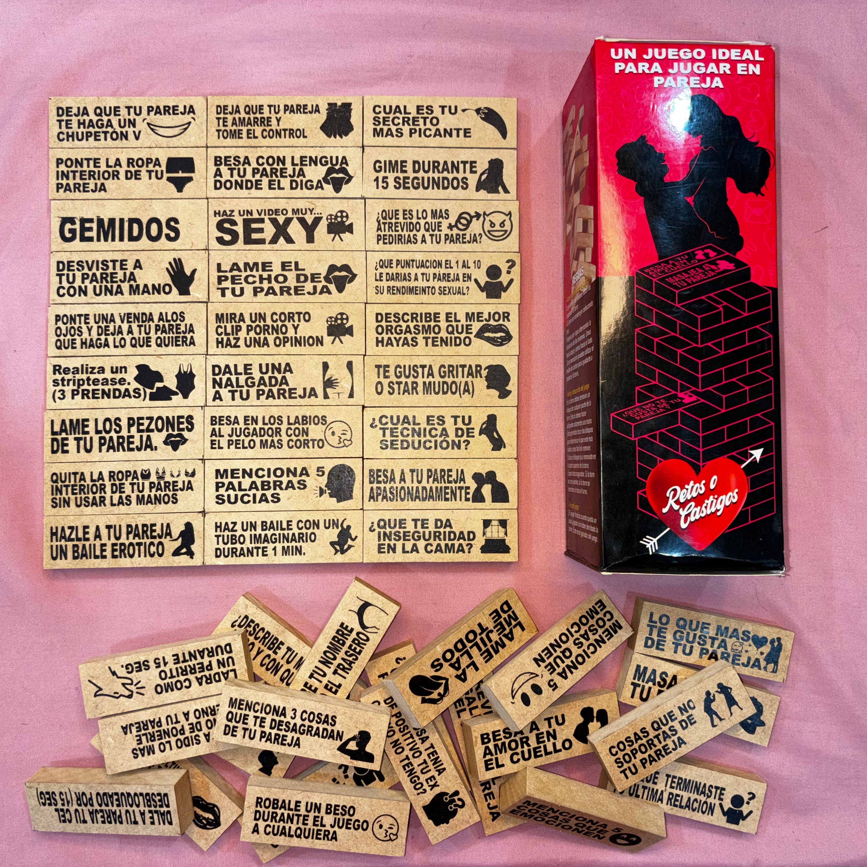 Torre Erótica Retos o Castigos – Juego de Pareja Tipo Jenga  48 Bloques