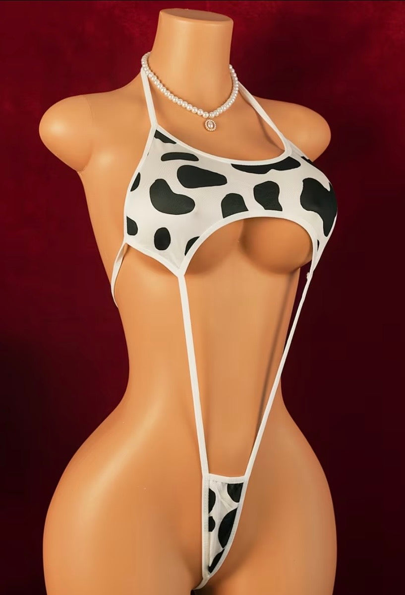 Bodysuit Slingshot Cow Print – Top Bandeau + Micro Tanga Estampado Vaca Halter