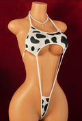 Bodysuit Slingshot Cow Print – Top Bandeau + Micro Tanga Estampado Vaca Halter
